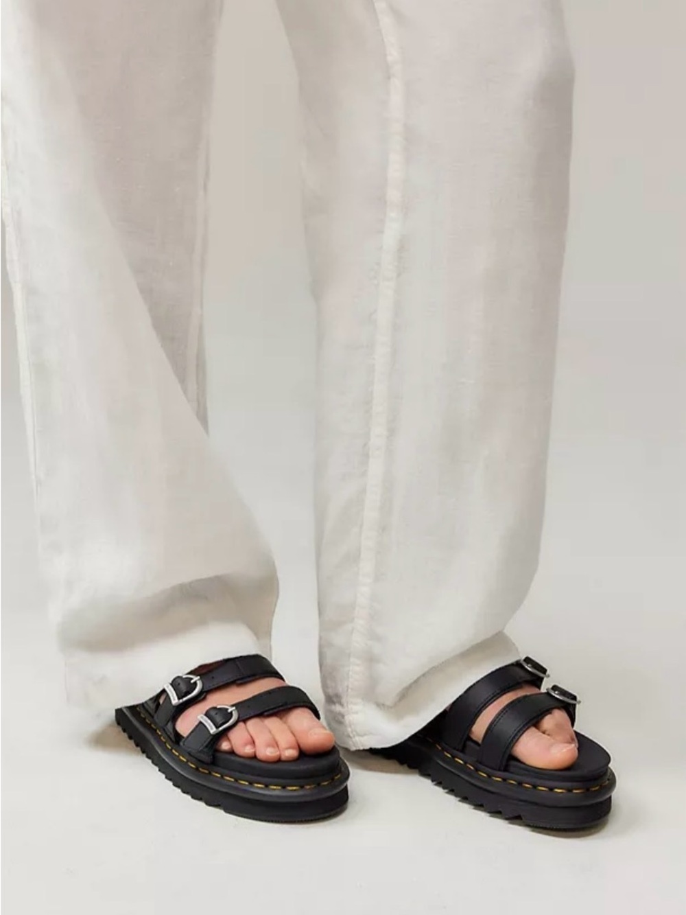 Dr. Martens Black Leather Double-Buckle Platform Sandals